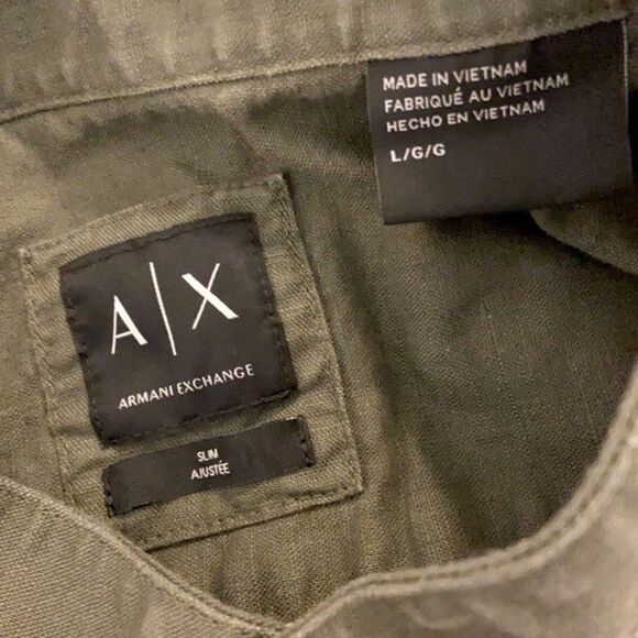 Armani Exchange Men’s Green White Slim Collarless Shirt Size L - Picture 4 of 9
